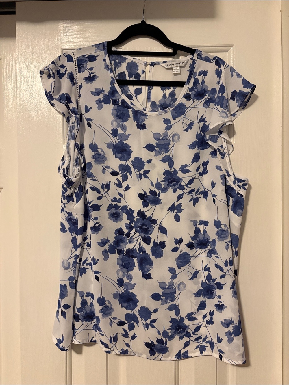 Counterparts White Blouse with Blue Floral Print